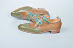 TucciPolo Handmade Luxury Tri-Color Brown and Green with Blue Trim Mens Italian Leather Shoes
