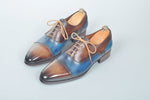 TucciPolo Handmade Luxury Two Tone Brown and Blue Mens Italian Leather Captoe Shoes