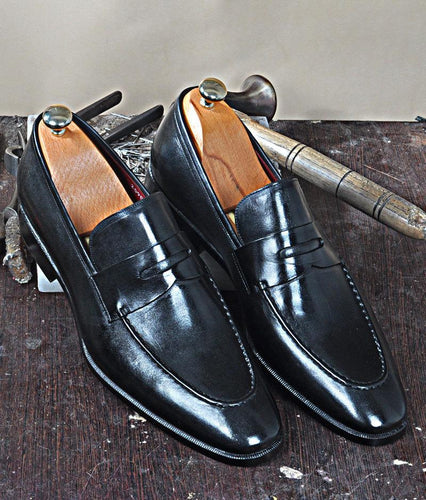 TucciPolo Luma Classic Elegant Black Italian Leather Mens Luxury Loafer Handmade Shoe