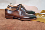 TucciPolo Mens Handmade Greenish Brown Oxford Side Handsewn Welted Italian Leather Core Luxury Shoe