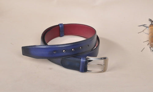 TucciPolo Navy Handpolished Mens Leather Luxury Belt