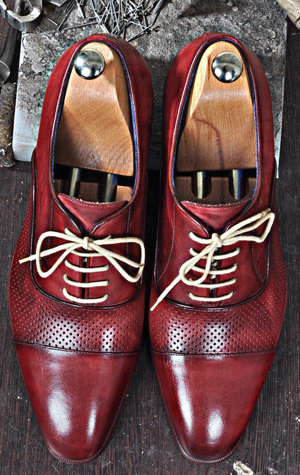 TucciPolo Classic Burgundy Lace-Up  Handmade Italian Calfskin Luxury Shoes for Men Medium (D) / 6.5