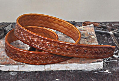 TucciPolo Tobacco Checkerboard Weave Mens Leather Luxury Handmade Belt