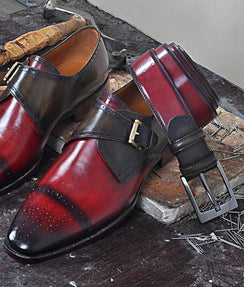 TucciPolo Verno Mens Full Grain Italian Leather Handmade Single Buckle Monkstrap Luxury Shoe