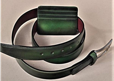 TucciPolo SET of Handmade Green Belt & Card Holder