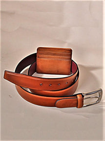 TucciPolo SET of Handmade Tobacco Belt & Card Holder