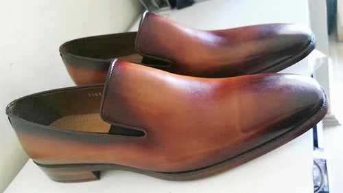 TucciPolo Mens Classic Italian leather Handmade Slip-on Tan Carnel Loafers Shoes