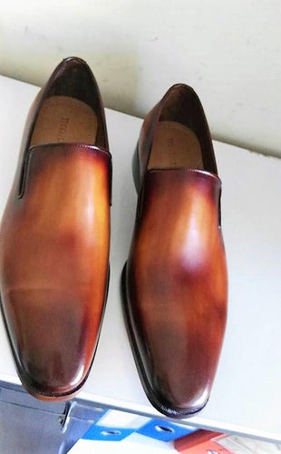 TucciPolo Mens Classic Italian leather Handmade Slip-on Tan Carnel Loafers Shoes