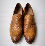 TucciPolo Digno-T Stylish Tobacco Chequeboard Woven Italian Leather Handmade Mens Loafer Shoe 7