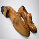 TucciPolo Digno-T Stylish Tobacco Chequeboard Woven Italian Leather Handmade Mens Loafer Shoe 8