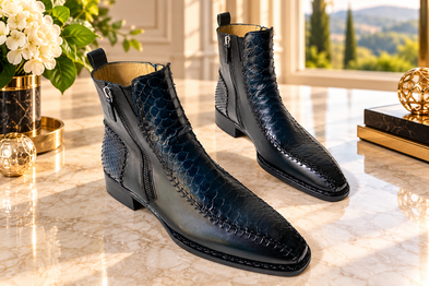 TucciPolo Mens Luxury Custom Boot Handcrafted with Italian Calf Skin Leather and Half Real Python Leather