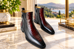 TucciPolo Mens Luxury Custom Boot Handcrafted with Italian Calf Skin Leather and Half Real Python Leather