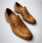 TucciPolo Digno-T Stylish Tobacco Chequeboard Woven Italian Leather Handmade Mens Loafer Shoe 10
