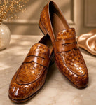 TucciPolo Digno-T Stylish Tobacco Chequeboard Woven Italian Leather Handmade Mens Loafer Shoe 6