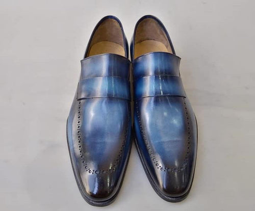 Tuccipolo alvaro handmade mens navy blue stylish italian leather loafe