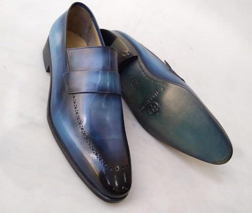 TucciPolo Alvaro Handmade Mens Navy Blue Stylish Italian Leather Loafers