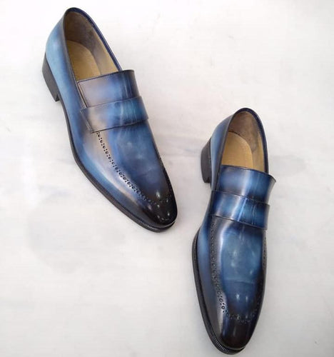 TucciPolo Alvaro Handmade Mens Navy Blue Stylish Italian Leather Loafers