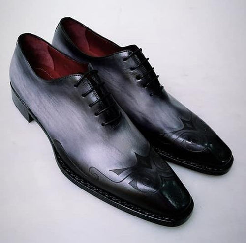 TucciPolo Special Edition Mens Handcrafted Black-Gray Oxford Italian Leather Shoe