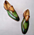 TucciPolo Mens Special Edition two tone Green & Tan Luxury Handmade Loafers