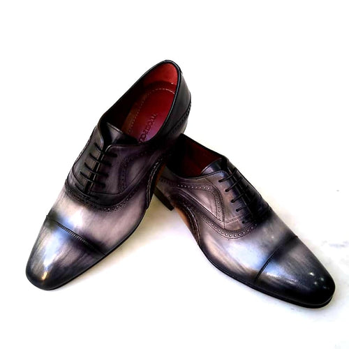 TucciPolo Asper BR Mens Oxfords Black and Gray Handmade Welted Italian Leather Core Luxury Shoe
