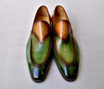TucciPolo Mens Special Edition two tone Green & Tan Luxury Handmade Loafers
