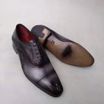 TucciPolo Asper BR Mens Oxfords Black and Gray Handmade Welted Italian Leather Core Luxury Shoe