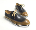 TucciPolo Newest Arrival Mens Sporty Handmade Italian Leather Oxford Blackish Beige Casual Sneaker Dress Shoes