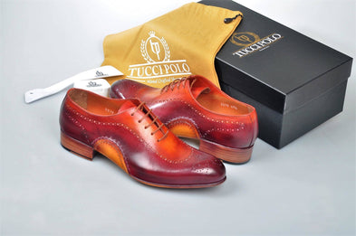 Exquisite Design TucciPolo Prestigiously Handcrafted Burgundy Luxury Oxford Mens Shoes