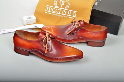 Exquisite Design TucciPolo Prestigiously Handcrafted Burnished Tan Luxury Mens Italian Leather Shoes