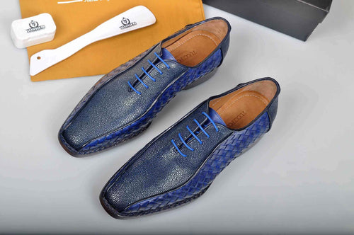 Special Edition TucciPolo Half Genuine Stingray with Blue Weave Leather Prestigiously HandWelted Oxford Mens Luxury Shoes