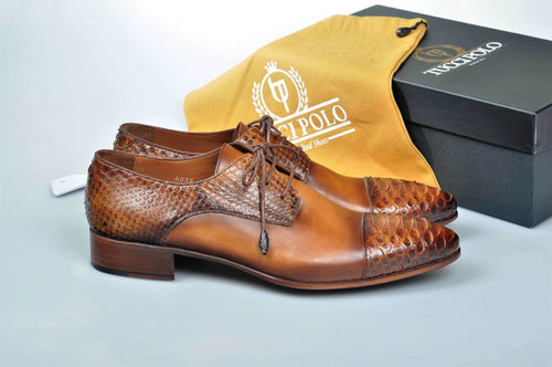 Special Edition TucciPolo Prestigiously Handcrafted Python Exotic Skin Leather Mens Derby Captoe Luxury Shoes