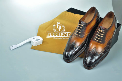 Special Edition TucciPolo Two Tone Brown Prestigiously Handcrafted Goodyear Welted Ostrich Leather Oxford Mens Luxury Shoes