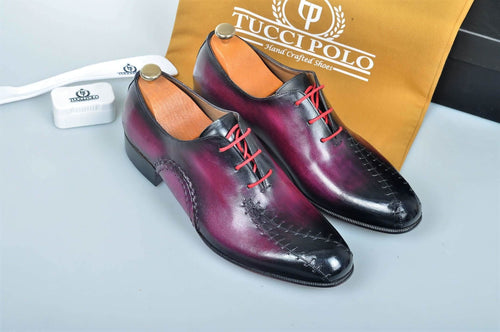 TucciPolo Prestigiously Handcrafted Burnish Purple Luxury Oxford Mens Italian Leather Shoes