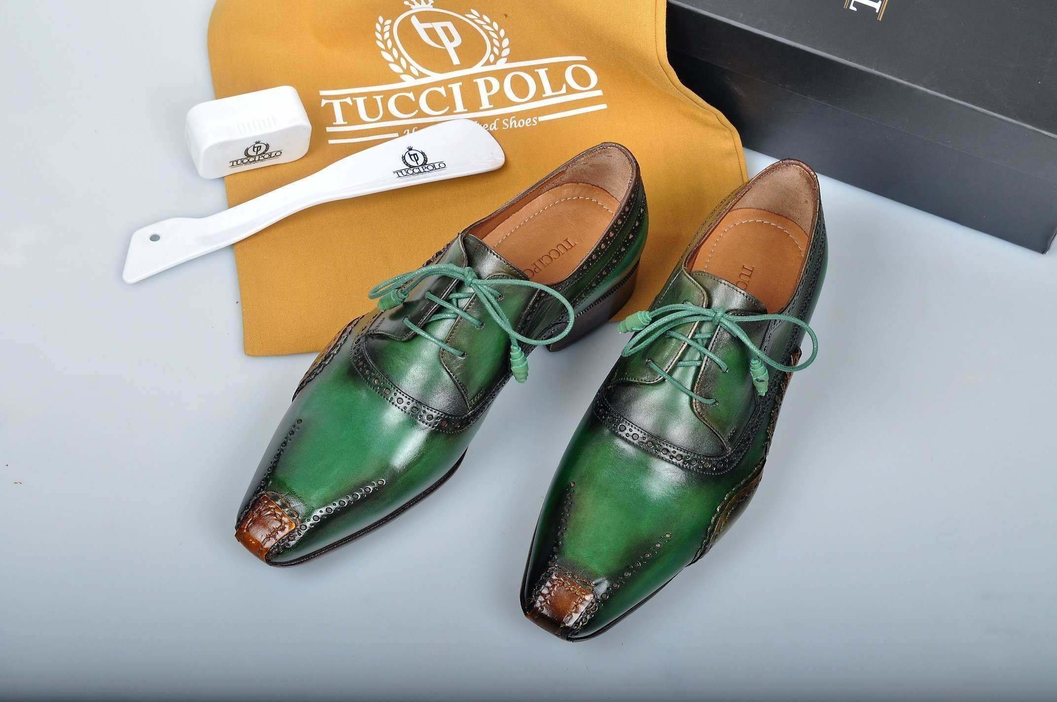 TucciPolo Special Edition Greenish Mens Prestigiously Handcrafted Luxury Italian Leather Shoes