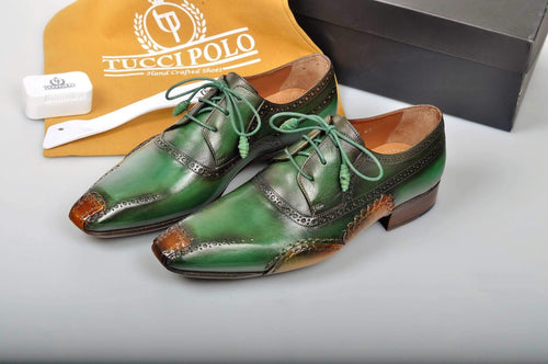 mens green leather dress shoes Handcrafted Mens Genuine Dark Green Leather Oxford Lace up Wingtip Brogue Shoes