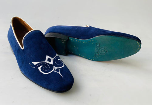 Tuccipolo premium italian suede mens luxury blue slip-on slippers loaf