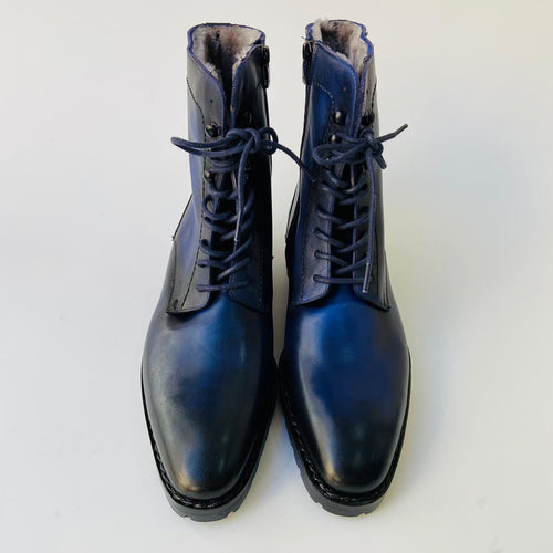 TucciPolo Navy Blue Fur Dress Boots Handmade Italian Leather Luxury Winter Boots for Men 18 / Wide (E-2E) TucciPolo Navy Blue Fur Dress Boots Handmade Italian Leather Luxury Winter Boots for Men 18 / Wide (E-2E)