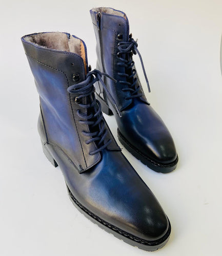 TucciPolo Navy Blue Fur Dress Boots Handmade Italian Leather Luxury Winter Boots for Men 18 / Wide (E-2E) TucciPolo Navy Blue Fur Dress Boots Handmade Italian Leather Luxury Winter Boots for Men 18 / Wide (E-2E)