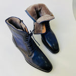 Buy TucciPolo Mens handmade Luxury Italian leather Winter Fur Navy Blue dress Boots
