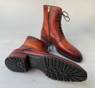 Buy TucciPolo Mens handmade Luxury Italian leather Winter Fur Split Toe Burnished Tan color Dress Boots