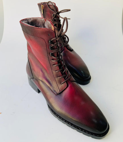 Buy TucciPolo Mens handmade Luxury Italian leather Winter Fur burnished burgundy dress Boots