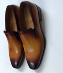 TucciPolo Mens Classic Italian leather Handmade Slip-on burnished brown Loafers Shoes