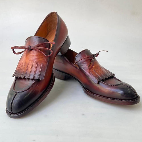 TucciPolo Mens Handcrafted Split Toe Hand Welted Stitched Chocolate-Brown Loafers