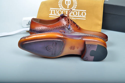 Special Edition TucciPolo Purple & Tan Prestigiously Designed HandWelted Oxford Mens Luxury Shoes