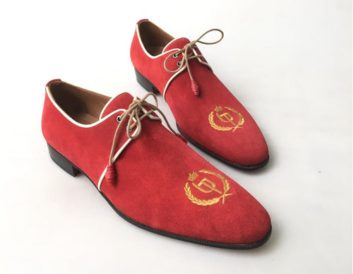 TucciPolo Exclusive Mens Italian Suede Sophisticated and Timeless Handmade Luxury Red Lace-up Slip-on Slippers