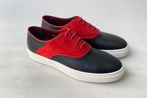TucciPolo Limited Edition Mens Handcrafted Two tone Black and Red leather Dress Sneaker