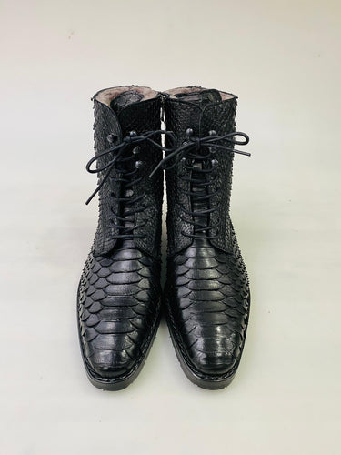 New TucciPolo Mens Winter Luxury Black Boots Handcrafted with Real Python Leather and Fur Lining