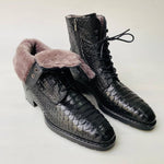 New TucciPolo Mens Winter Luxury Black Boots Handcrafted with Real Python Leather and Fur Lining