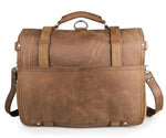 TucciPolo 7072B Brown Crazy Horse Leather Large Men's Briefcase Backpack Travel Bag