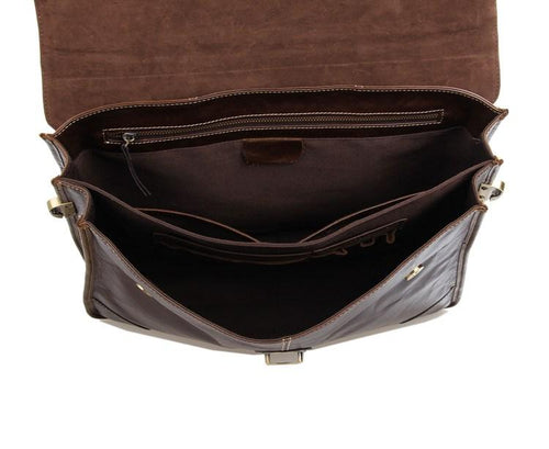TucciPolo 7091C Classic Vintage Leather Men's Chocolate Briefcase Laptop Messenger Bag